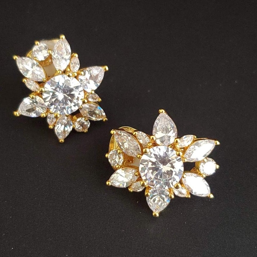 Nolan Miller Gold‎ Tone Clear Crystal Starburst Floral Clip On Earrings Vintage